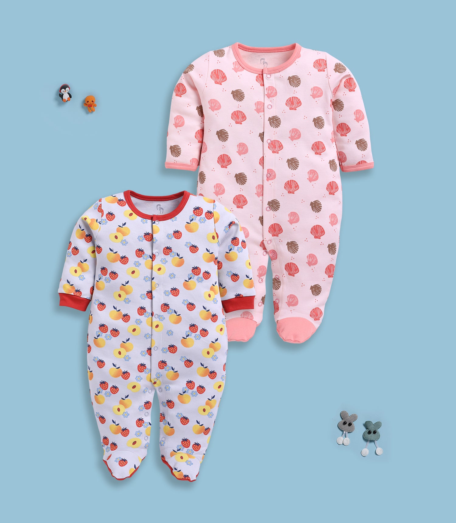 Full Sleeve Romper for Girls - Peach & Coral
