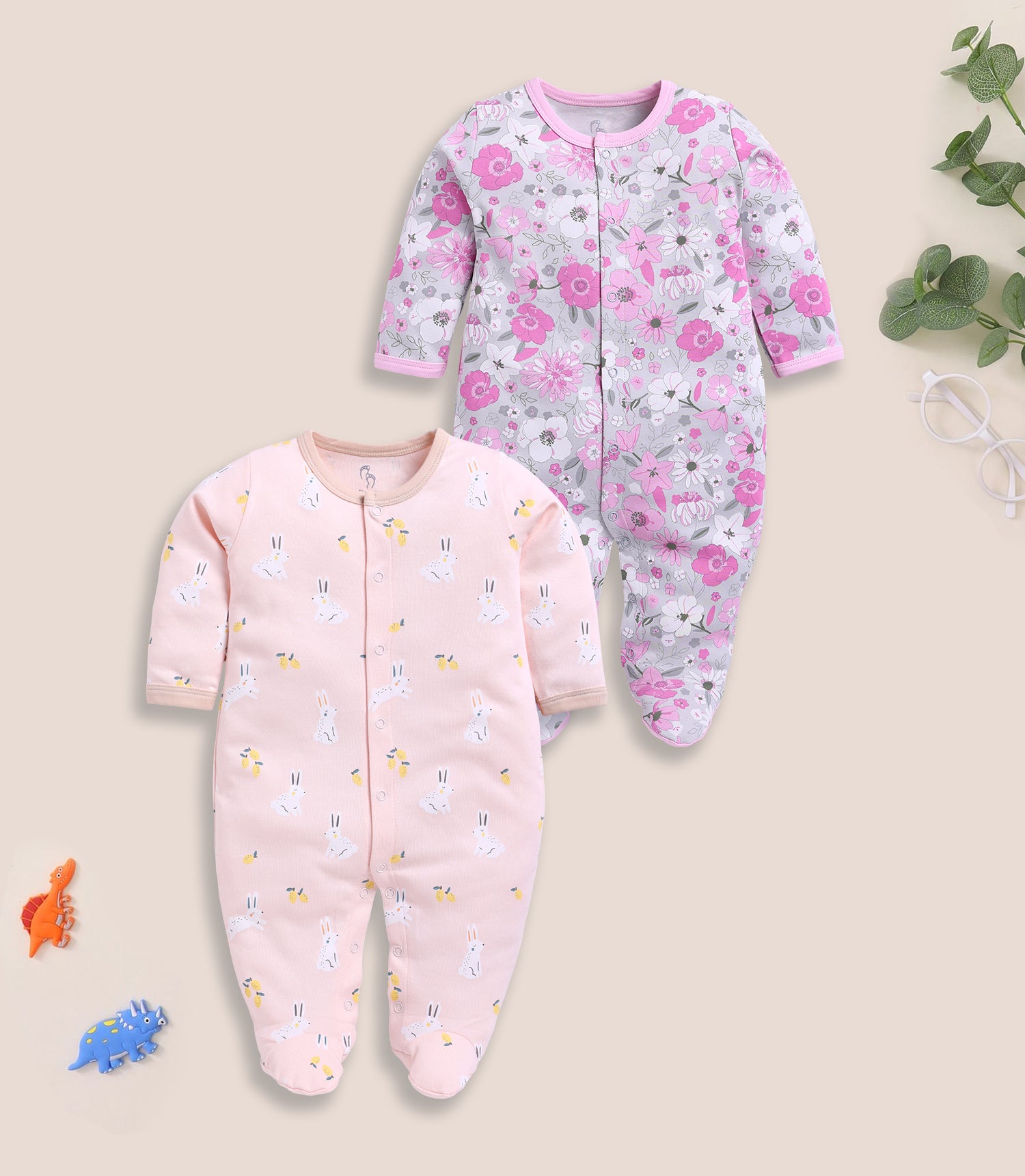 Full Sleeve Romper for Girls - Pink & Rose