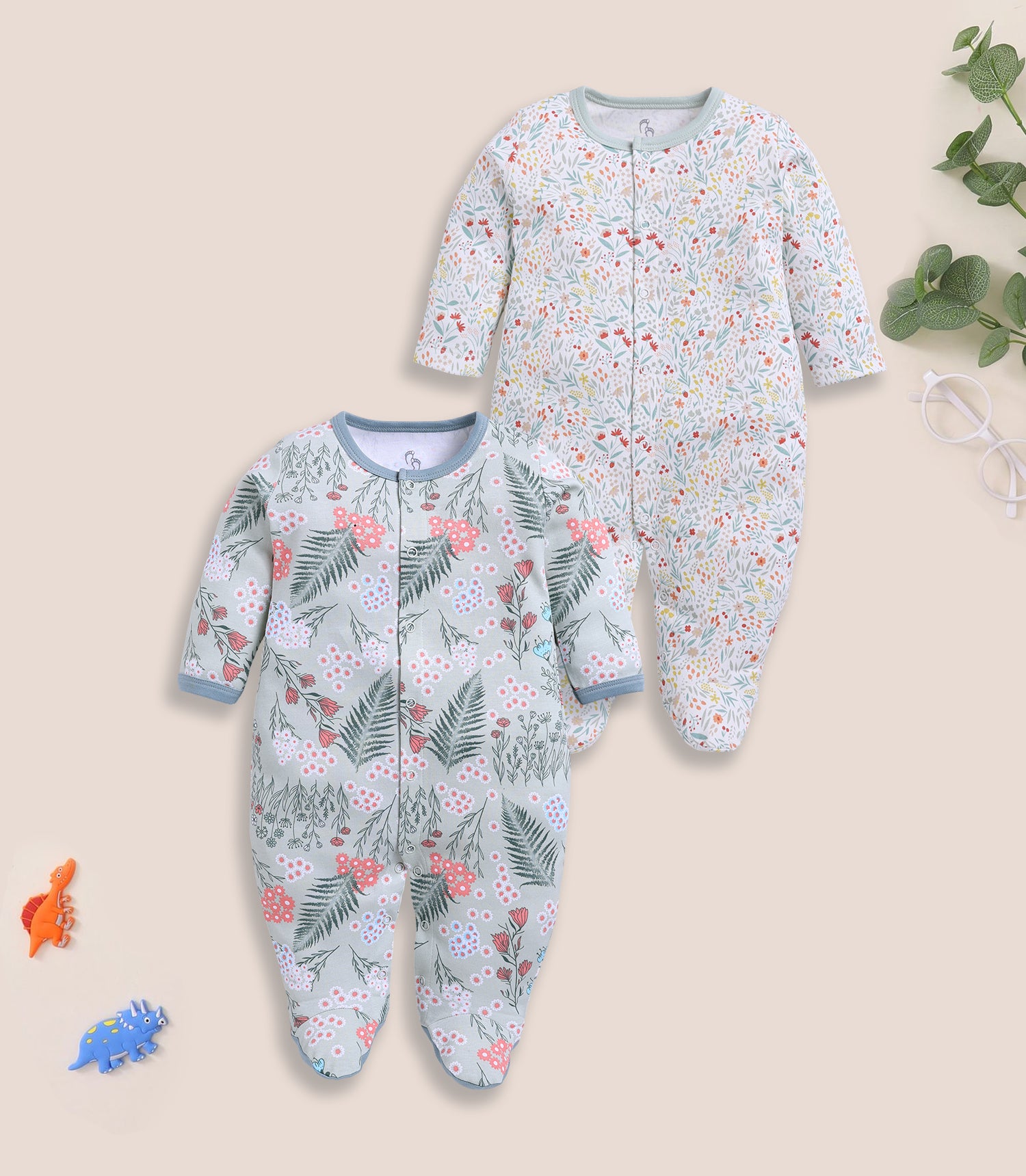 Full Sleeve Romper for Girls - Mint & Sage