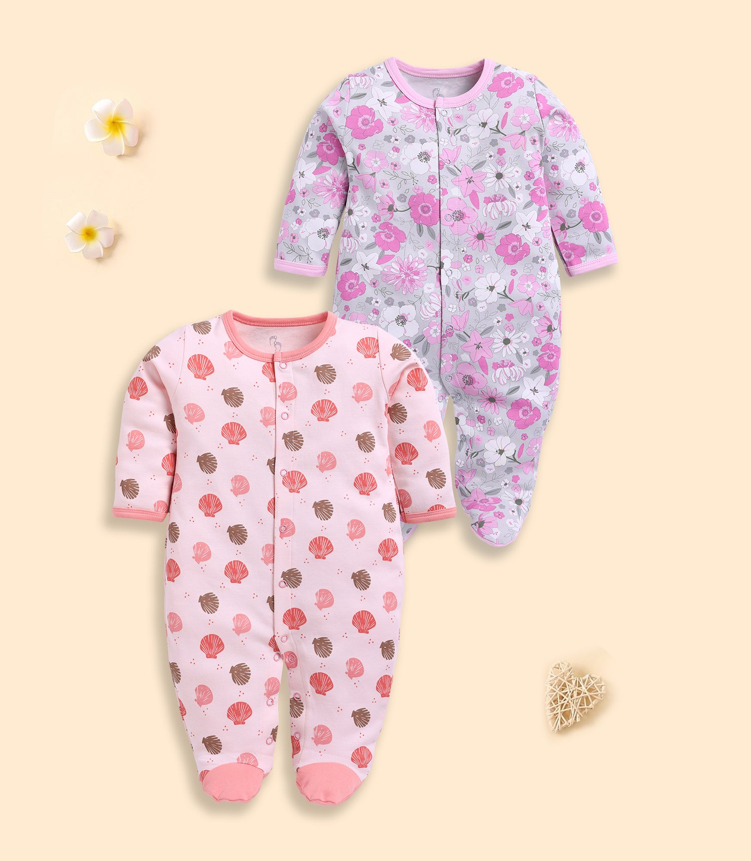 Full Sleeve Romper for Girls - Pink & Coral