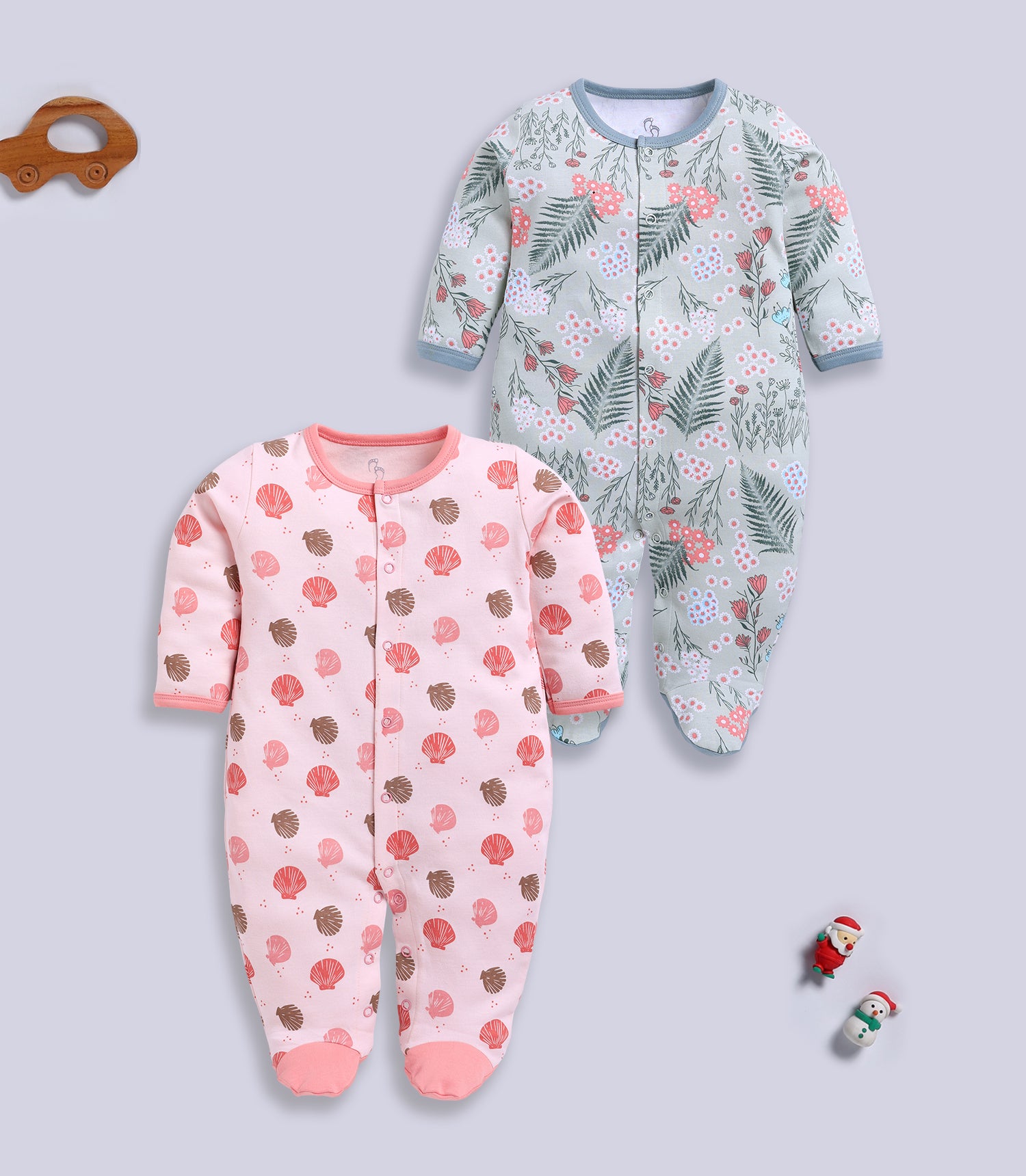 Full Sleeve Romper for Girls - Sage & Coral
