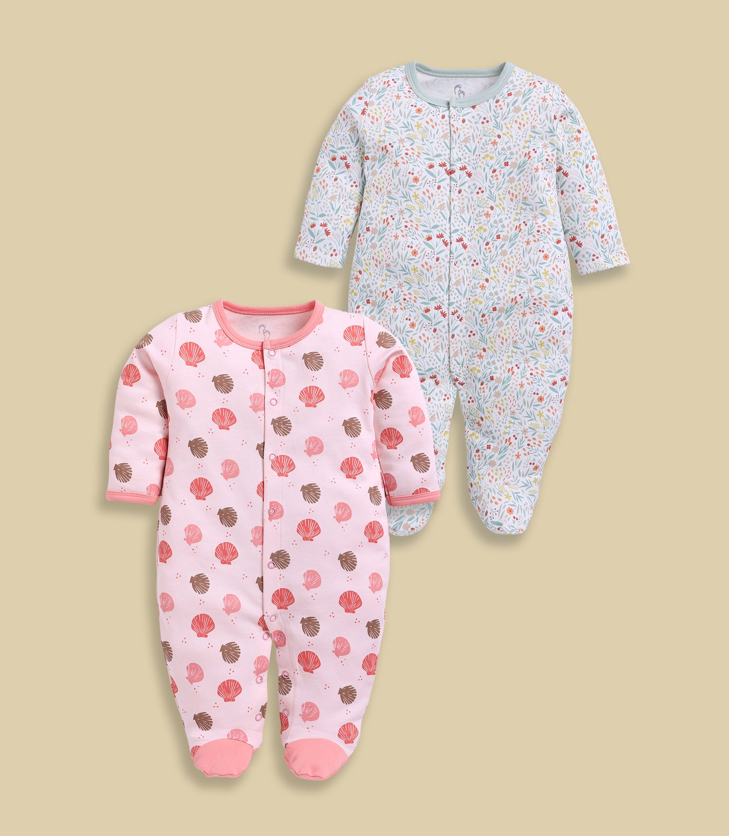 Full Sleeve Romper for Girls - Mint & Coral