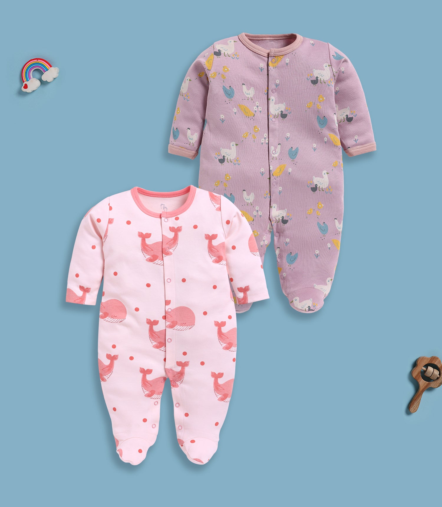 Full Sleeve Romper for Girls - Salmon & Stone