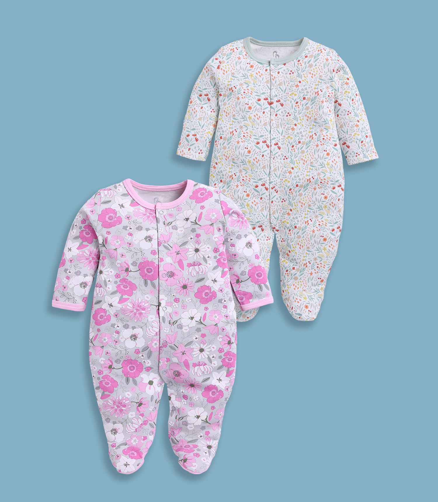 Full Sleeve Romper for Girls - Mint & Pink