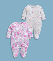 Full Sleeve Romper for Girls - Mint & Pink