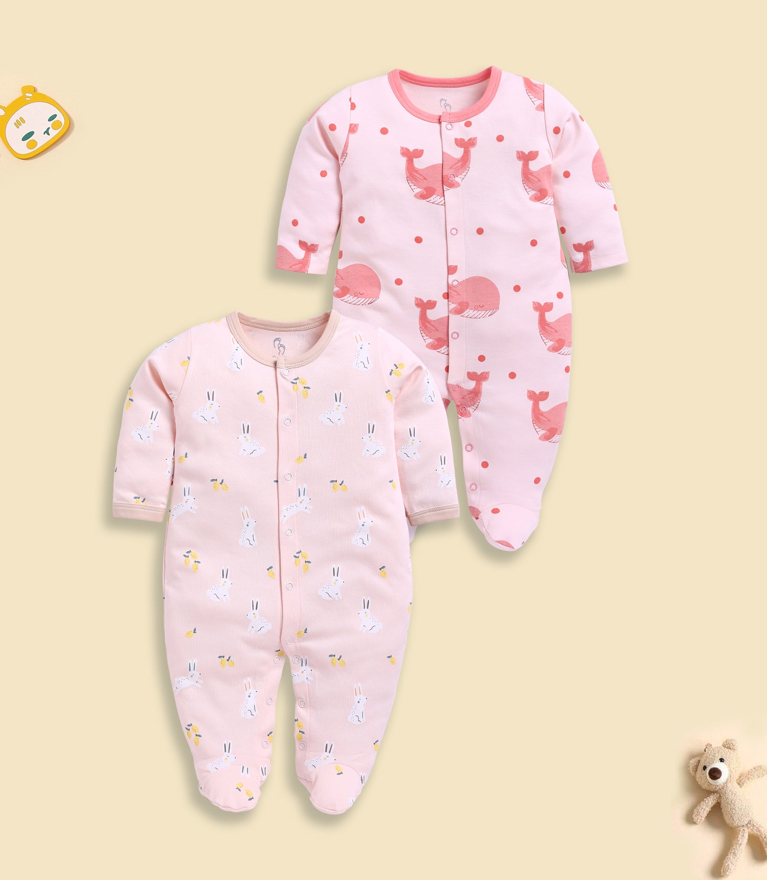 Full Sleeve Romper for Girls - Salmon & Rose