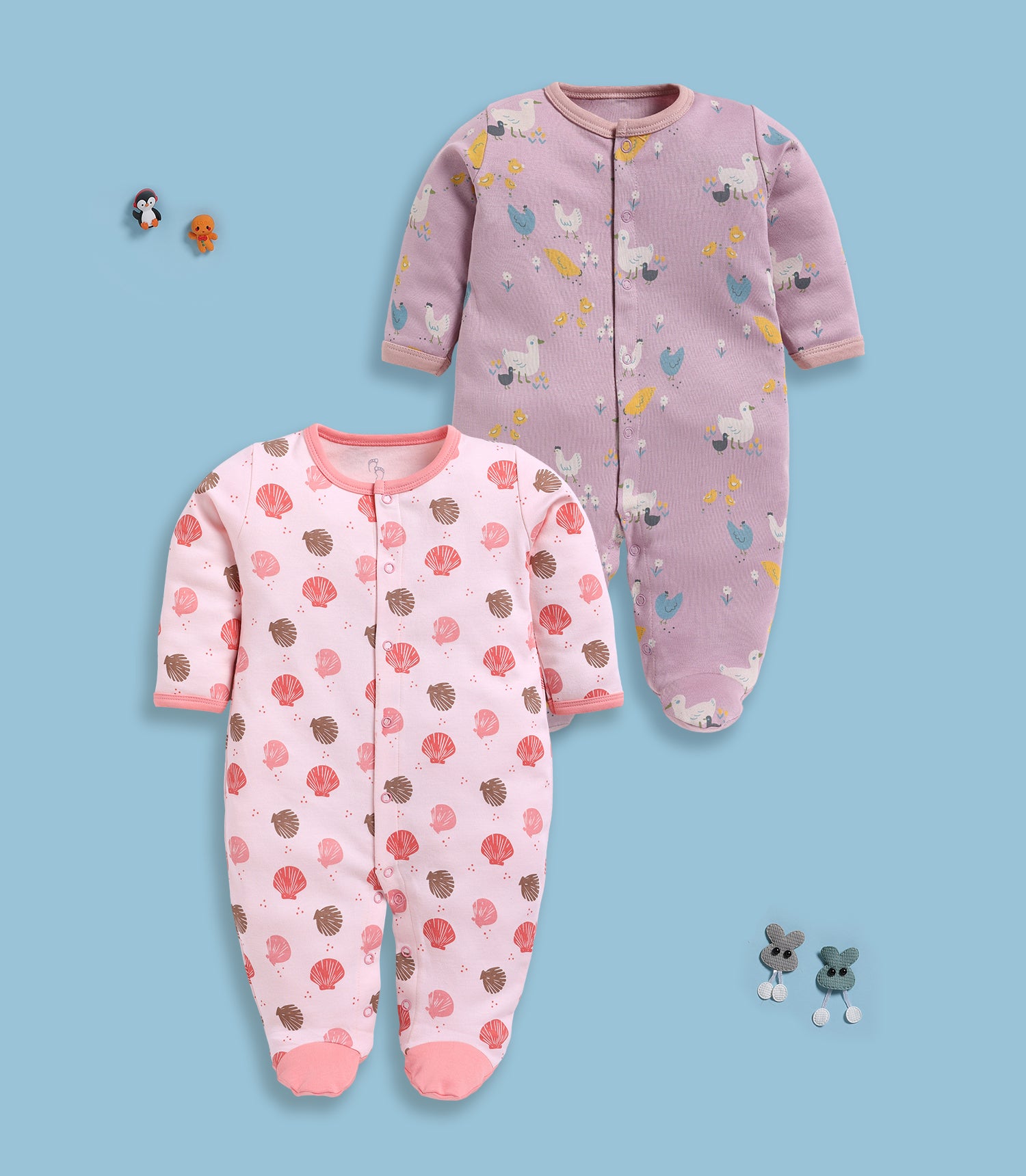 Full Sleeve Romper for Girls - Stone & Coral