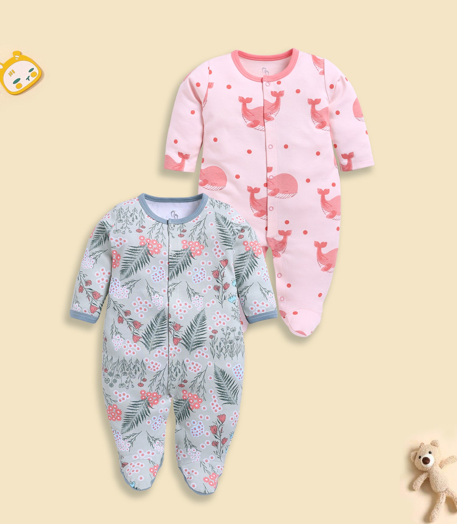 Full Sleeve Romper for Girls - Salmon & Sage