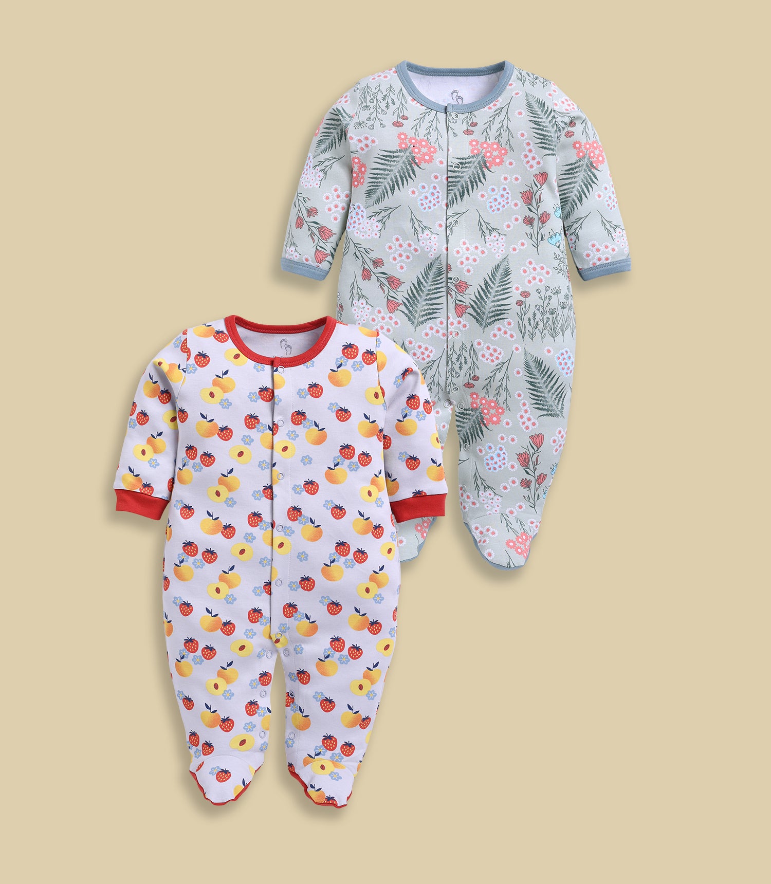 Full Sleeve Romper for Girls - Peach & Sage