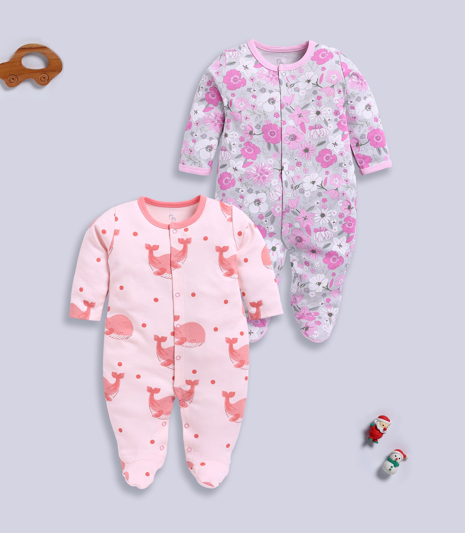 Full Sleeve Romper for Girls - Salmon & Pink