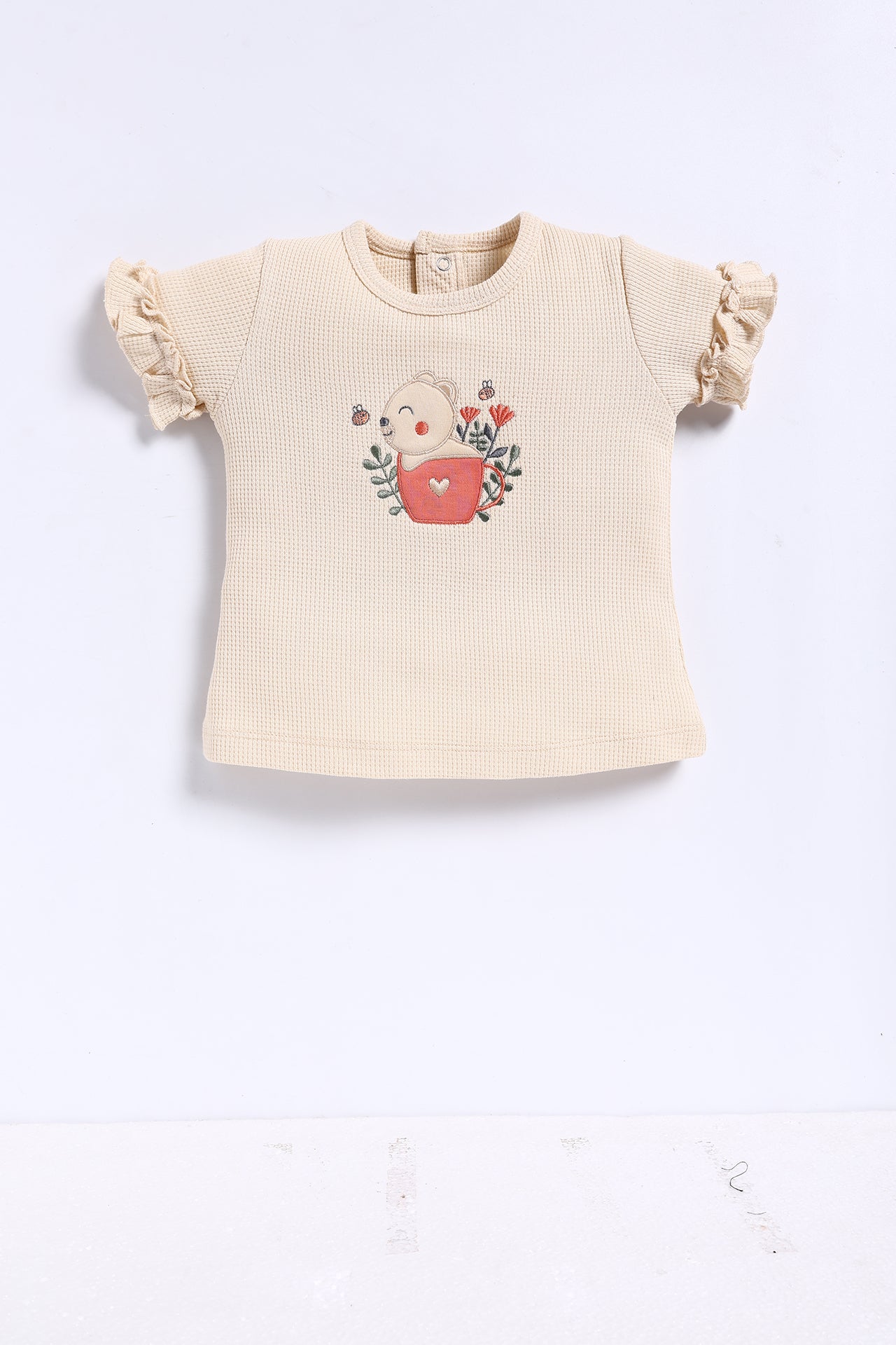 Half-Sleeve Top & Bottom For Girls - Peach Blossom Bear