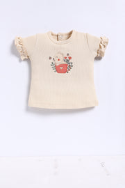 Half-Sleeve Top & Bottom For Girls - Peach Blossom Bear