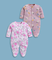 Full Sleeve Romper for Girls - Stone & Pink