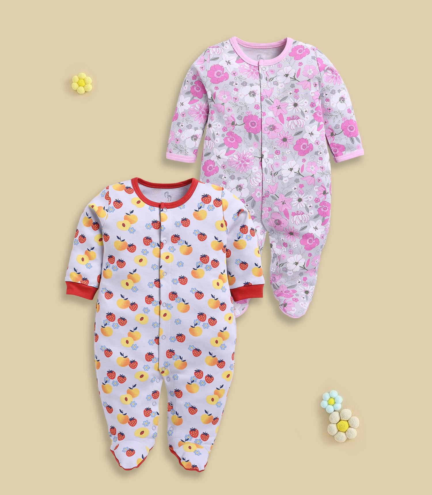 Full Sleeve Romper for Girls - Peach & Pink