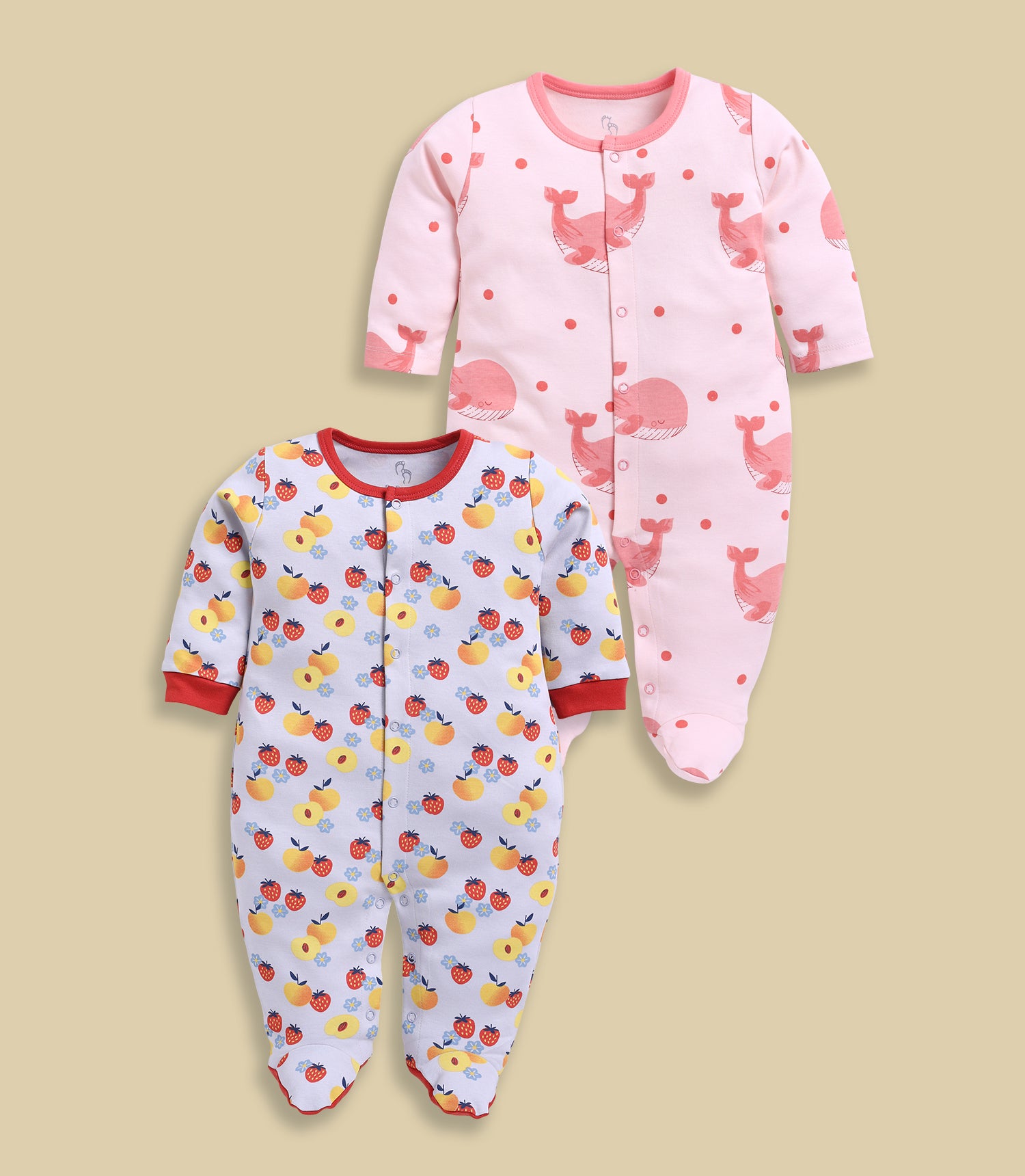Full Sleeve Romper for Girls - Peach & Salmon