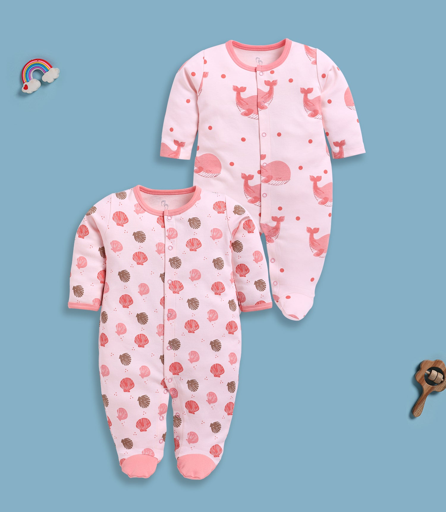 Full Sleeve Romper for Girls - Salmon & Coral