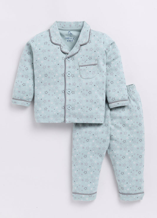 Boy's Star Printed Night Suit-GREEN