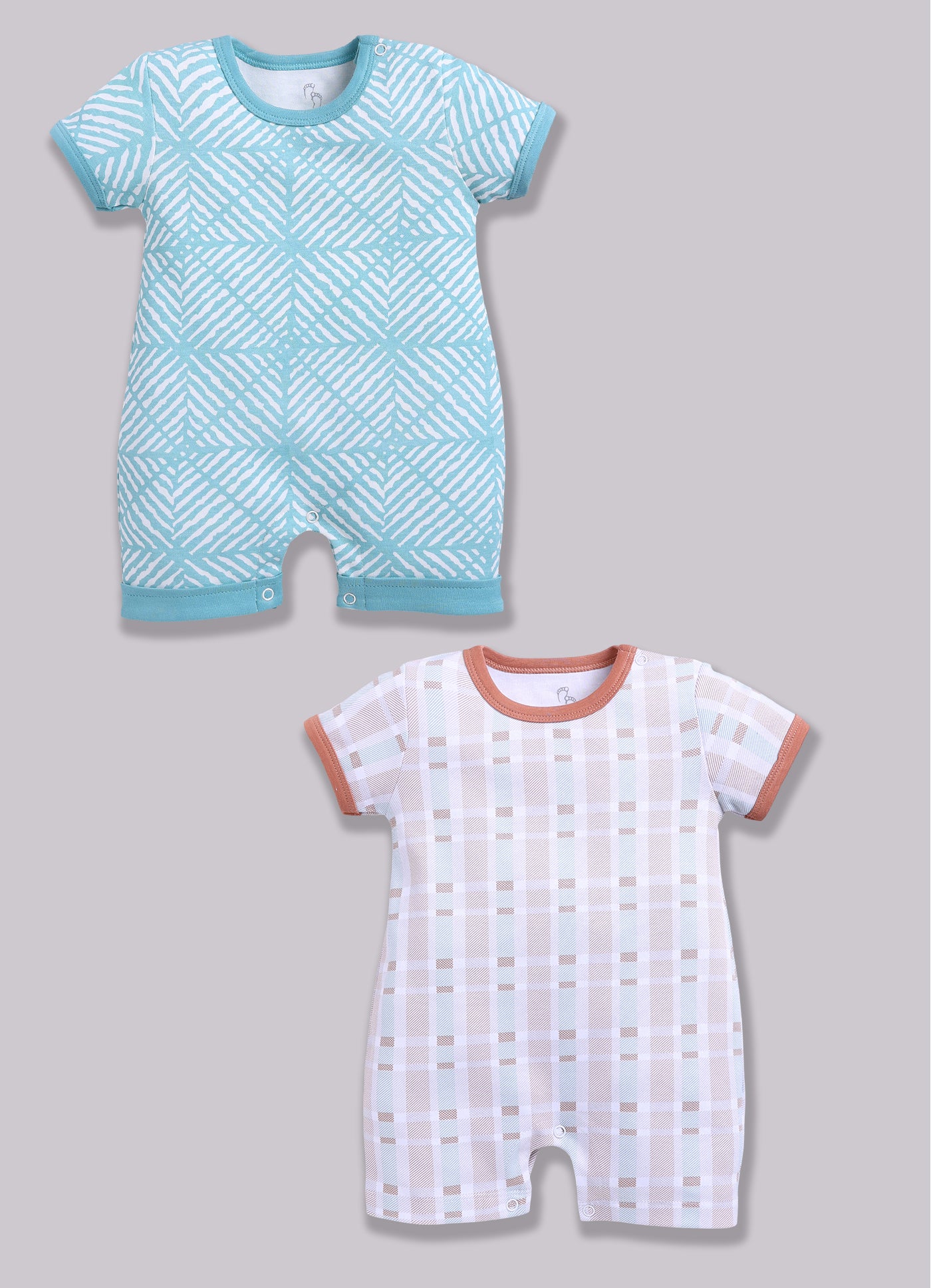 Half Sleeve Romper for Boys - Sea Green & Tan