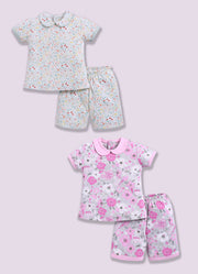 Half-Sleeve Top & Bottom For Girls - Mint & Pink