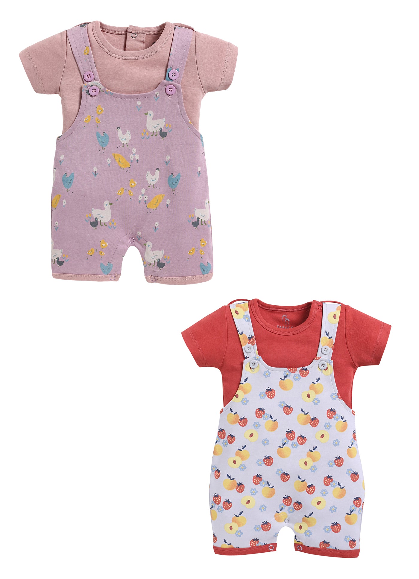 Half Sleeve Dungaree for Girls - Peach & Stone