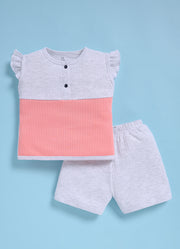 Half-Sleeve Top & Bottom For Girls - White Melange Breeze