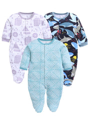 Full Sleeve Romper for Boys - Sea Green & Off-White & Green