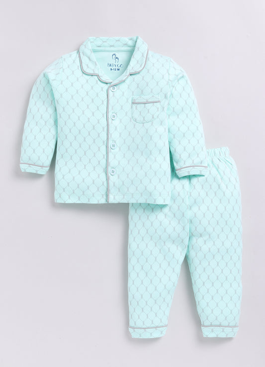 Baby Girl Printed Full Sleeve Night Suit-PEACH