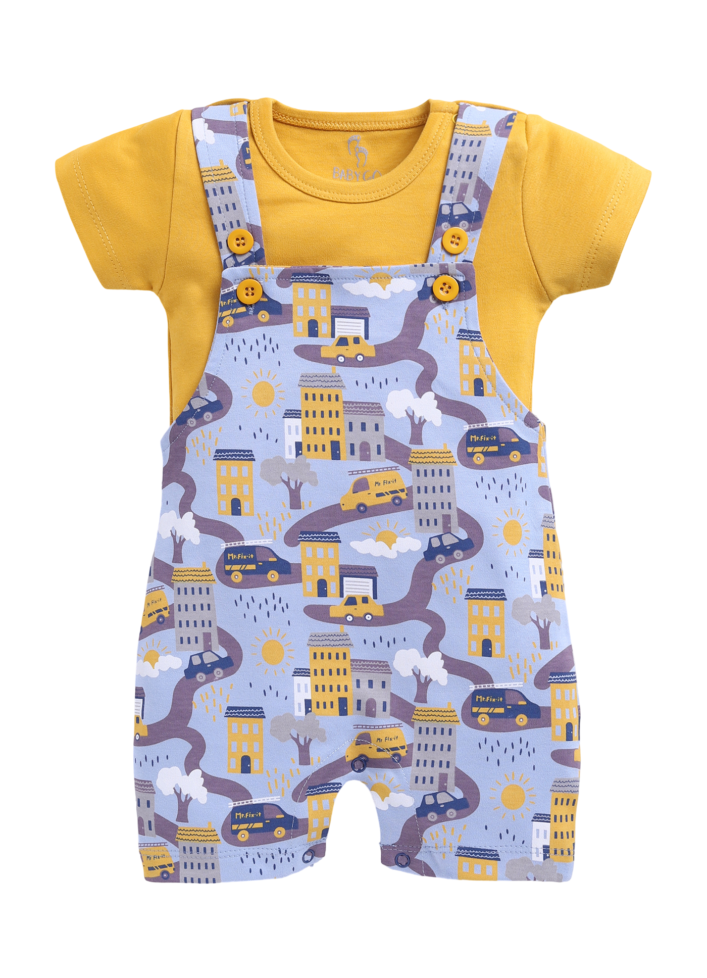 Half Sleeve Dungaree for Boys - Yellow