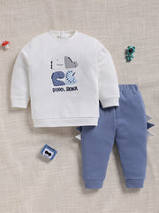 Top & Bottom for Boys - Navy Blue Dino Roar Embroidered