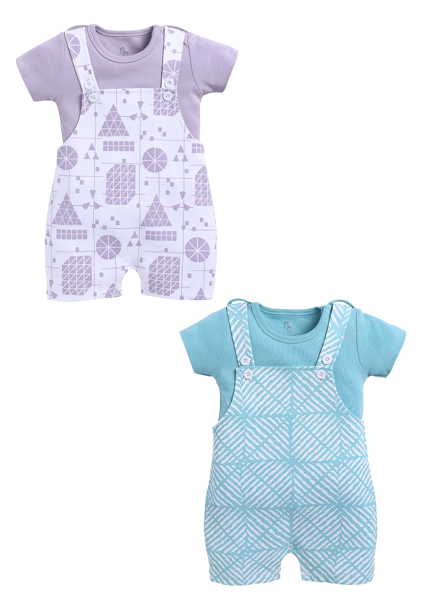 Half Sleeve Dungaree for Boys - Sea Green & Off-White