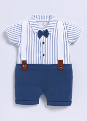 Half-Sleeve Romper for Boys – White Classic Suspender Style