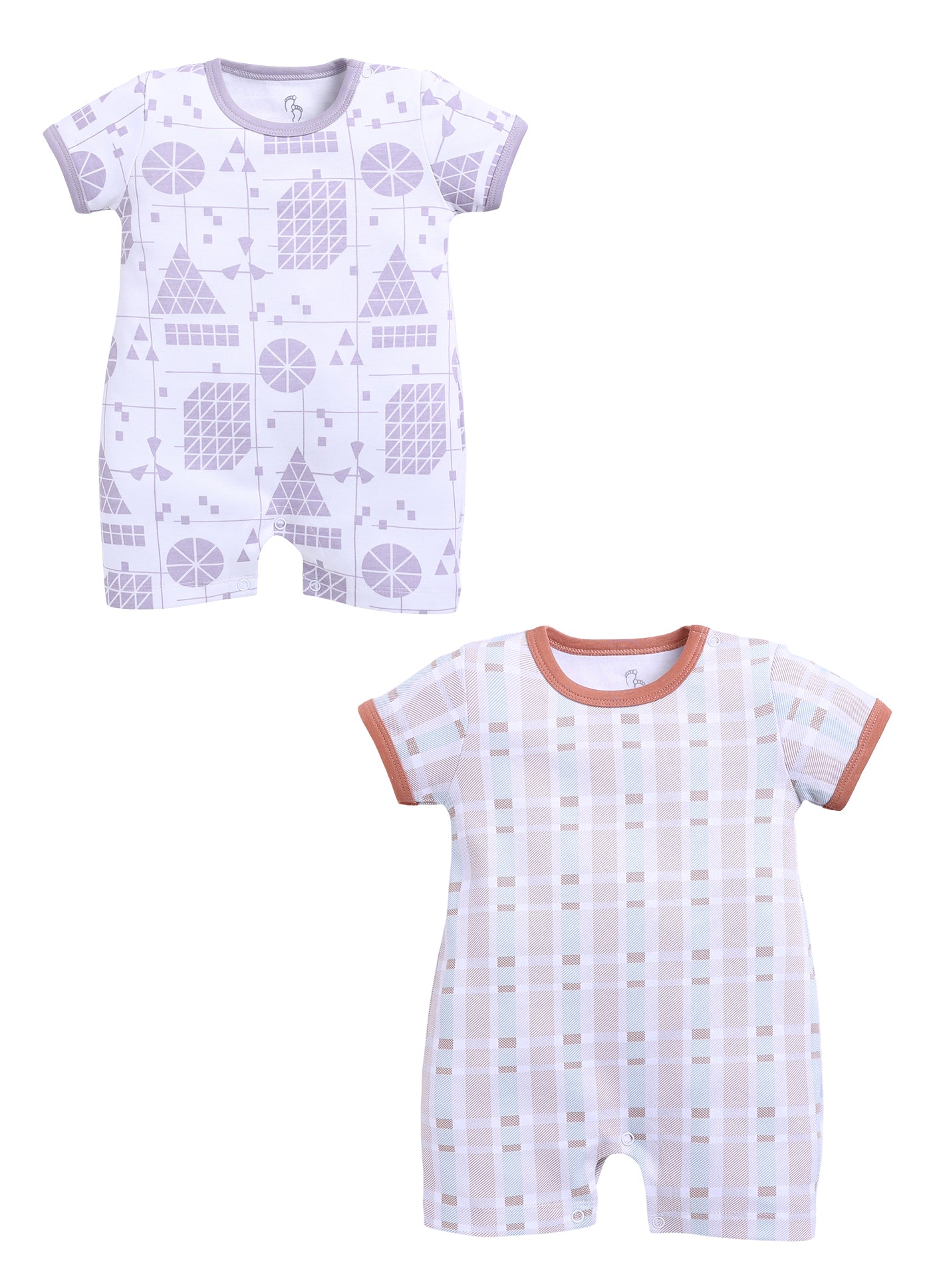Half Sleeve Romper for Boys - Off-White & Tan