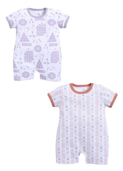 Half Sleeve Romper for Boys - Off-White & Tan