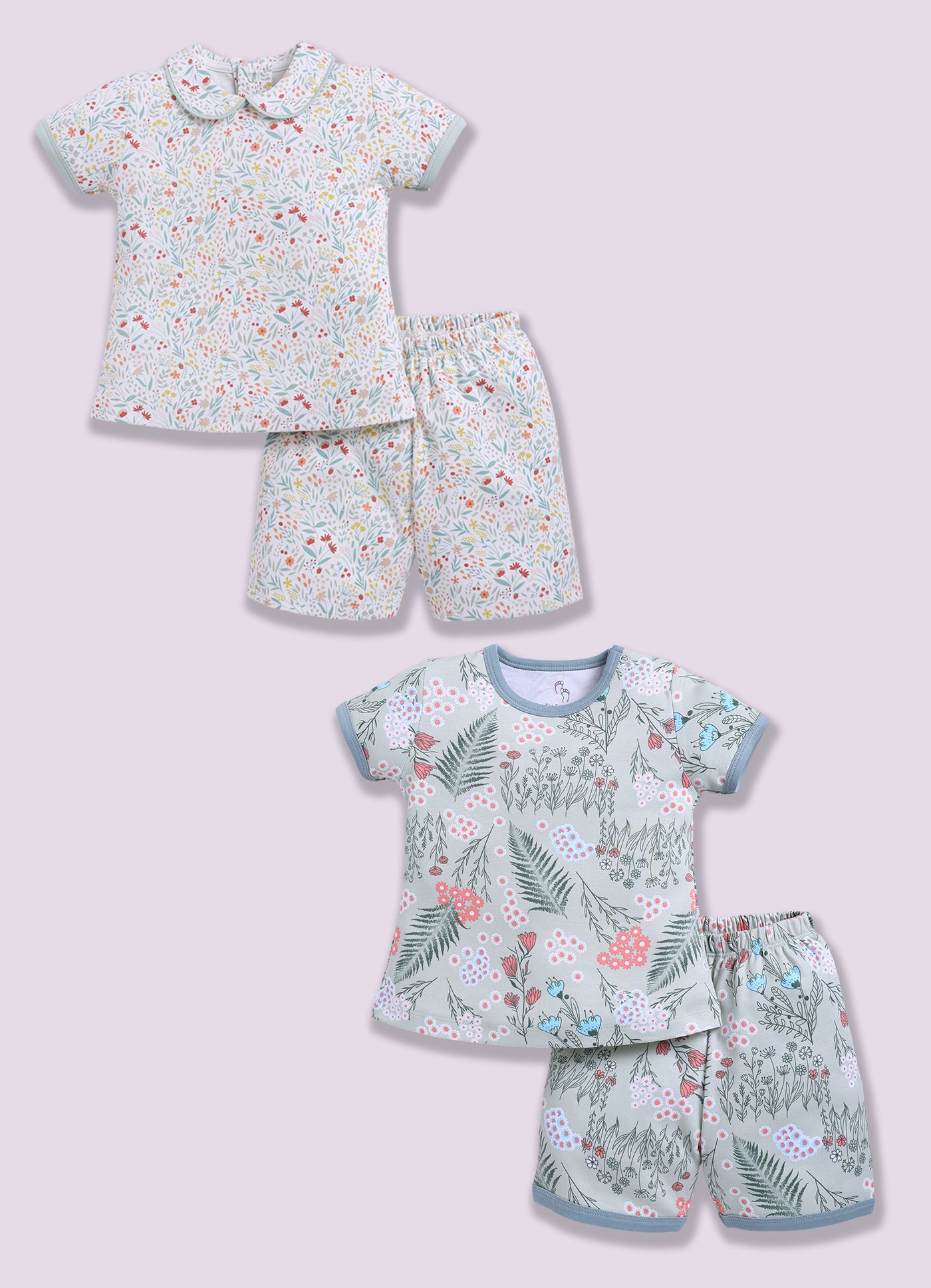 Half-Sleeve Top & Bottom For Girls - Mint & Sage