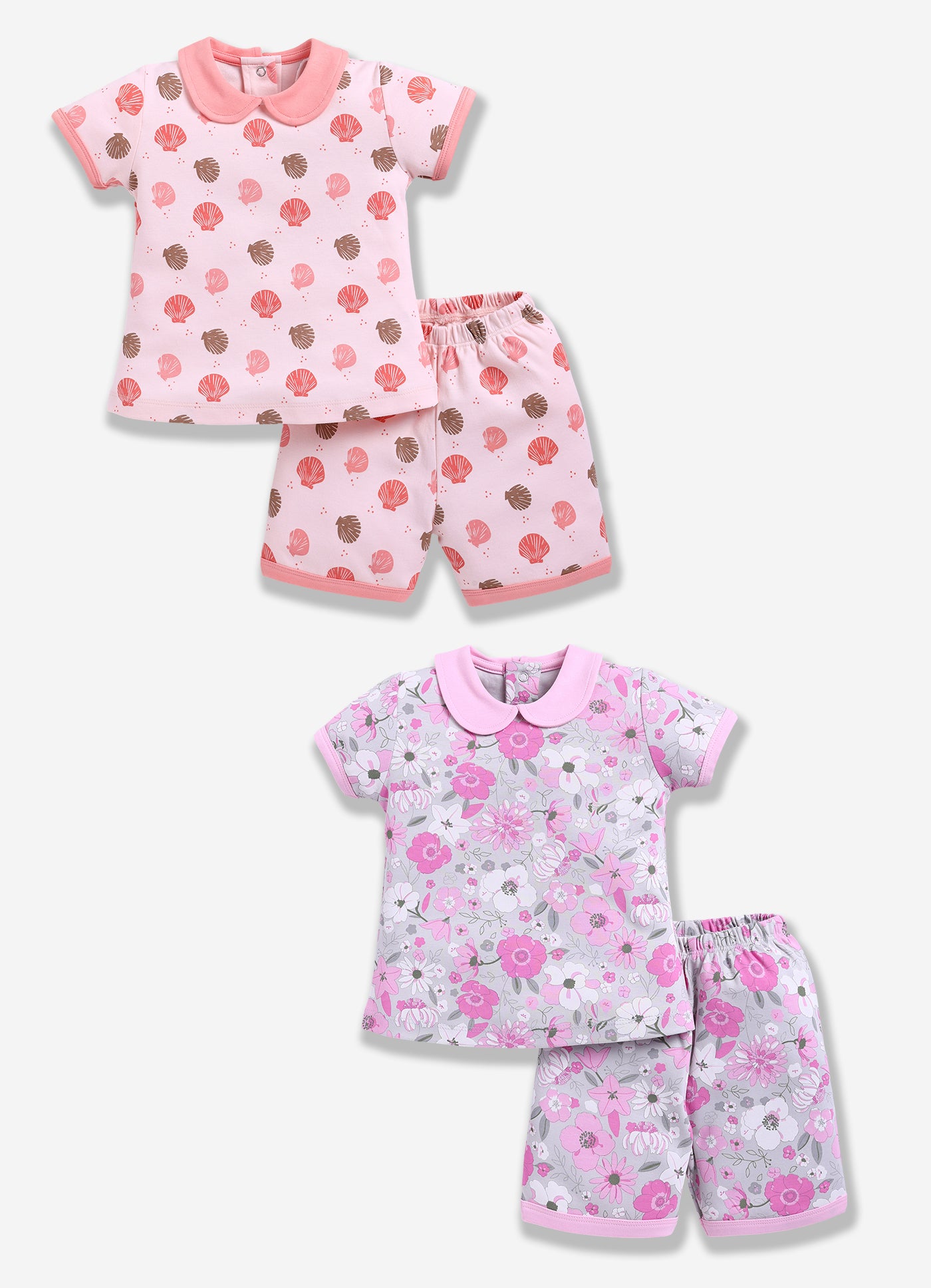 Half-Sleeve Top & Bottom For Girls - Pink & Coral