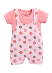 Half Sleeve Dungaree for Girls - Coral