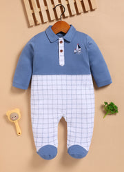 Full Sleeve Romper for Boys - Navy Blue Sailing Ships