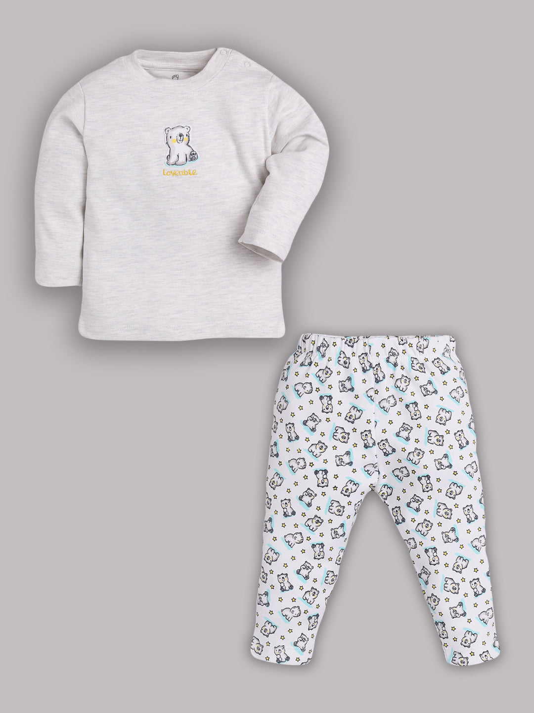 Baby full sleeve Cotton Dress/T-shirts pant set clothes for baby GIRL-WHITE MELLANGE