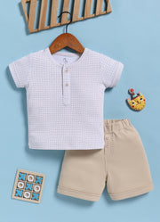 Half-Sleeve Top & Bottom For Boys - Beige Buttoned