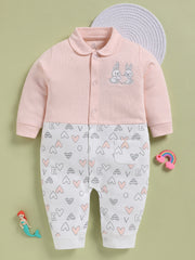 Full Sleeve Romper for Girls – Pink Collared Ribbed