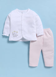 Full-Sleeve Top & Bottom For Girls - Light Pink Flower