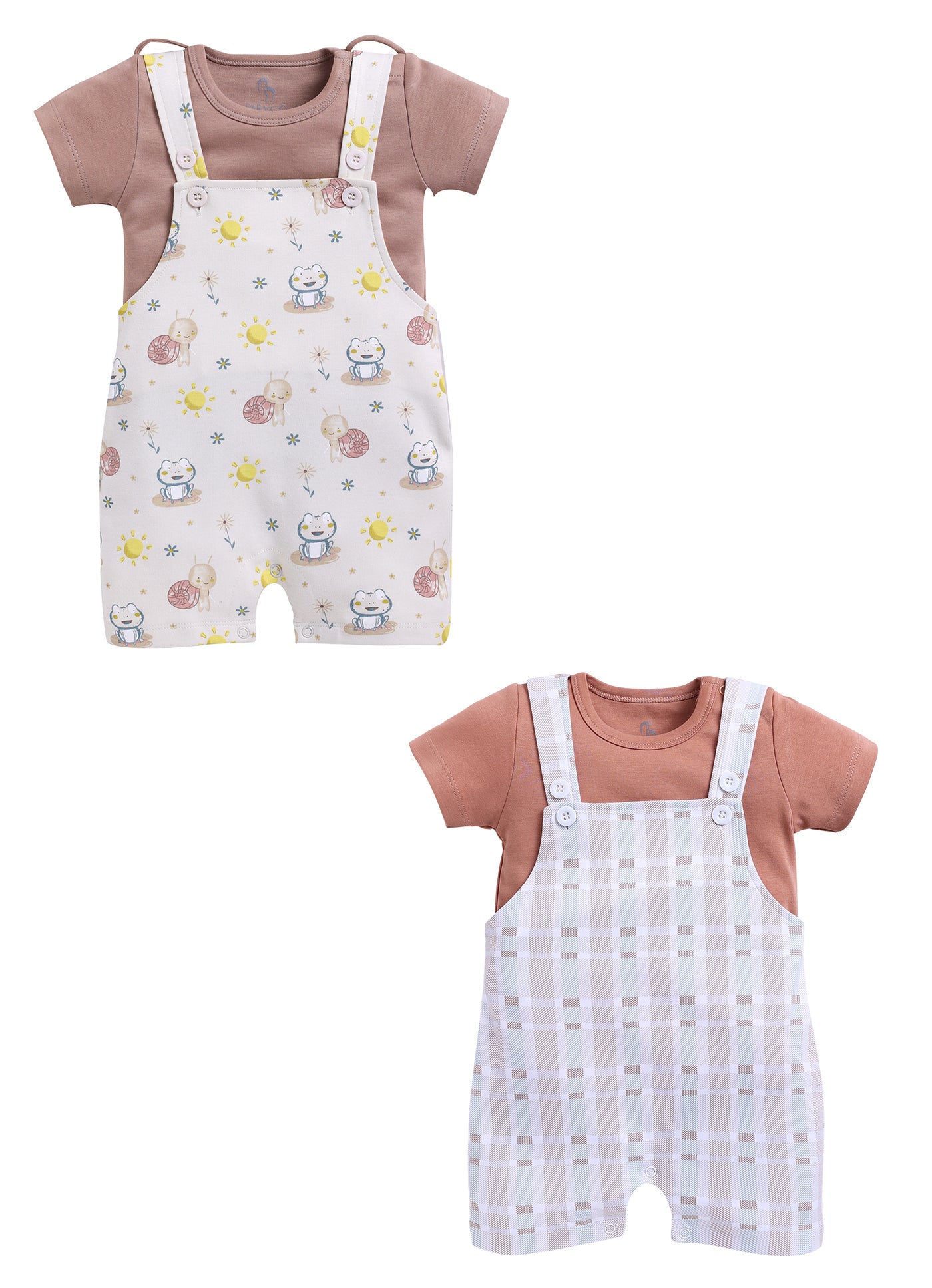 Half Sleeve Dungaree for Boys - Beige & Tan