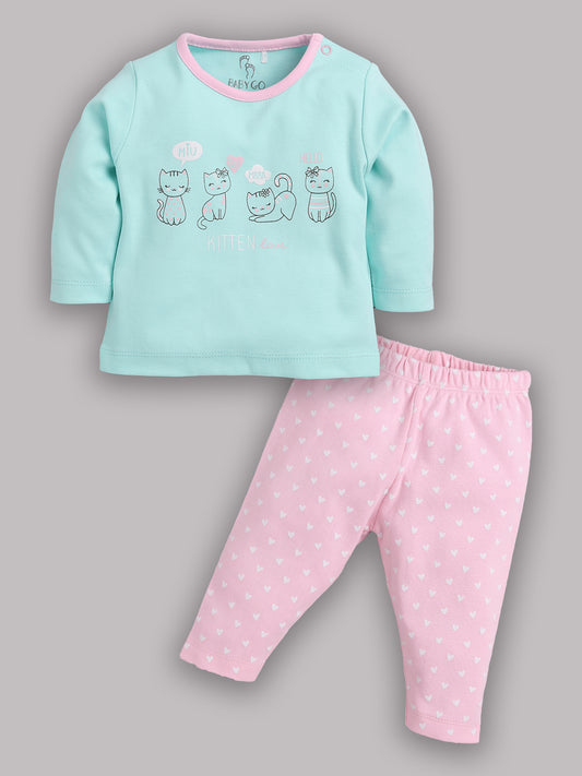 Baby full sleeve Cotton Dress/T-shirts pant set clothes for baby Girl PINK