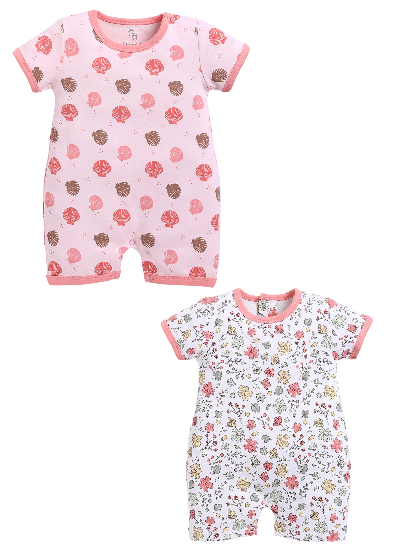 Half Sleeve Romper for Girls - Teal & Coral