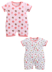 Half Sleeve Romper for Girls - Teal & Coral