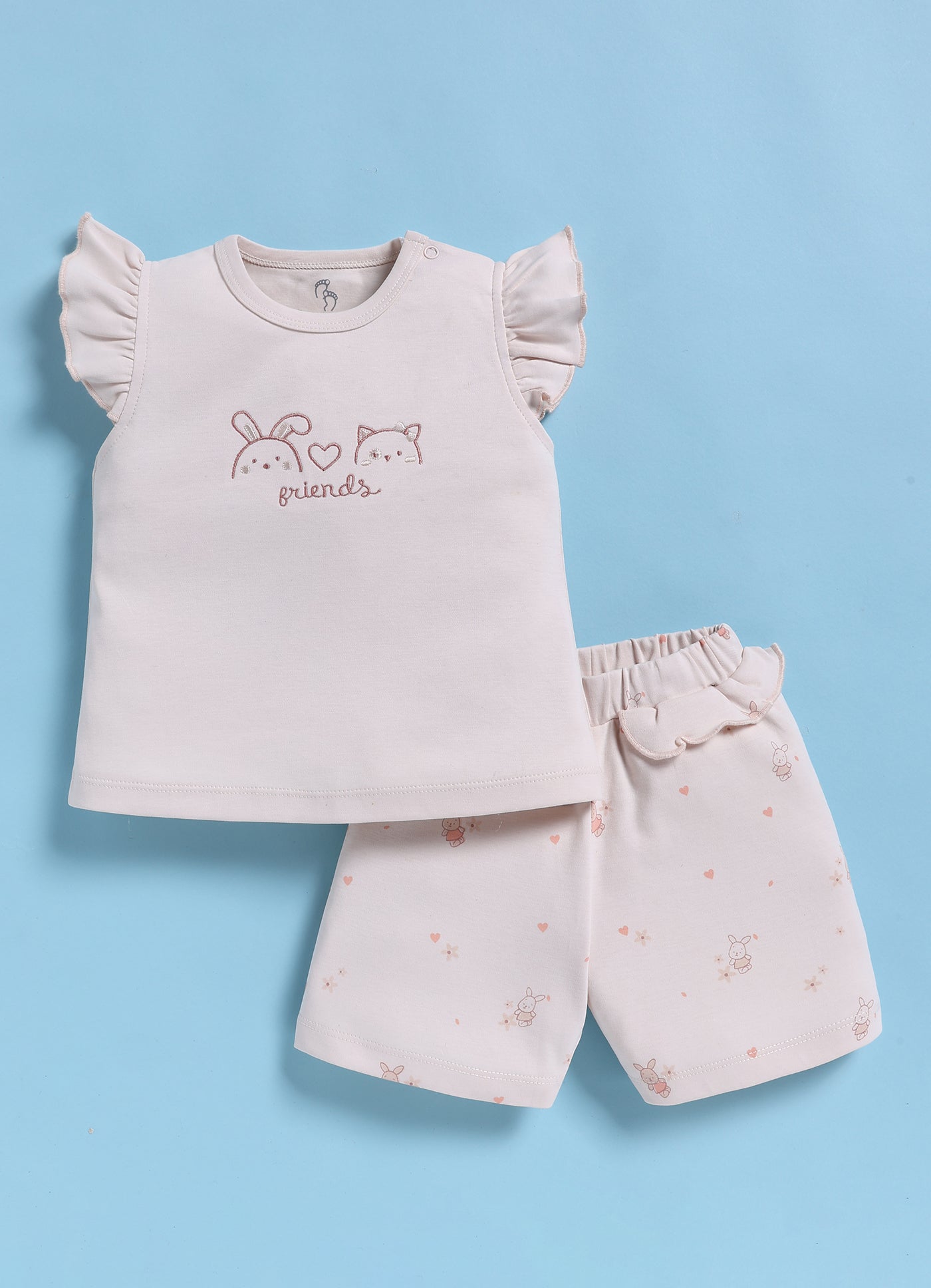 Half-Sleeve Top & Bottom For Girls - White Sweet Friends