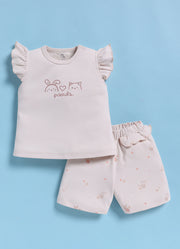 Half-Sleeve Top & Bottom For Girls - White Sweet Friends