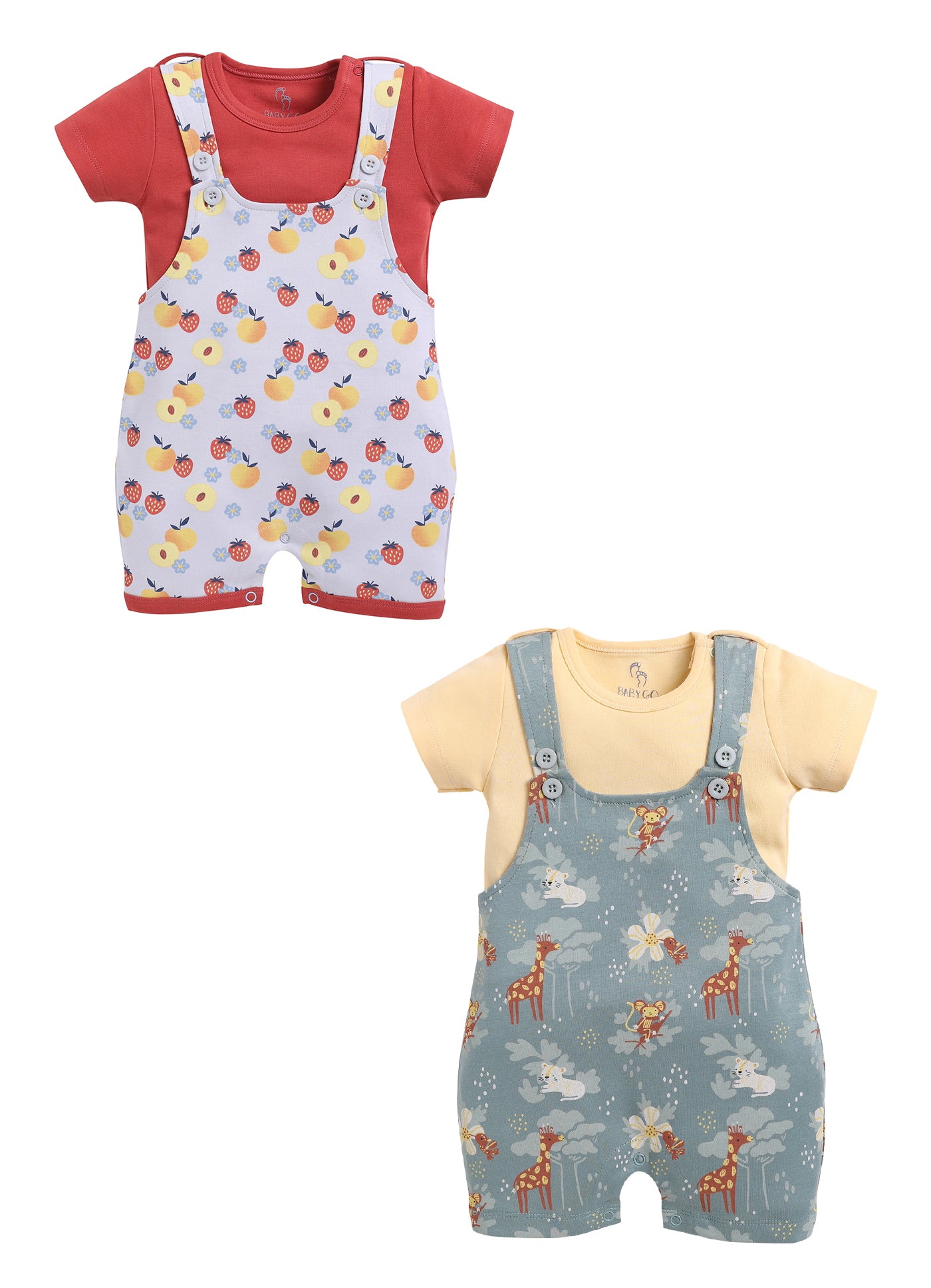 Half Sleeve Dungaree for Girls - Peach & Olive