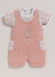 Half Sleeve Dungaree for Girls - Pink Simple Giraffe