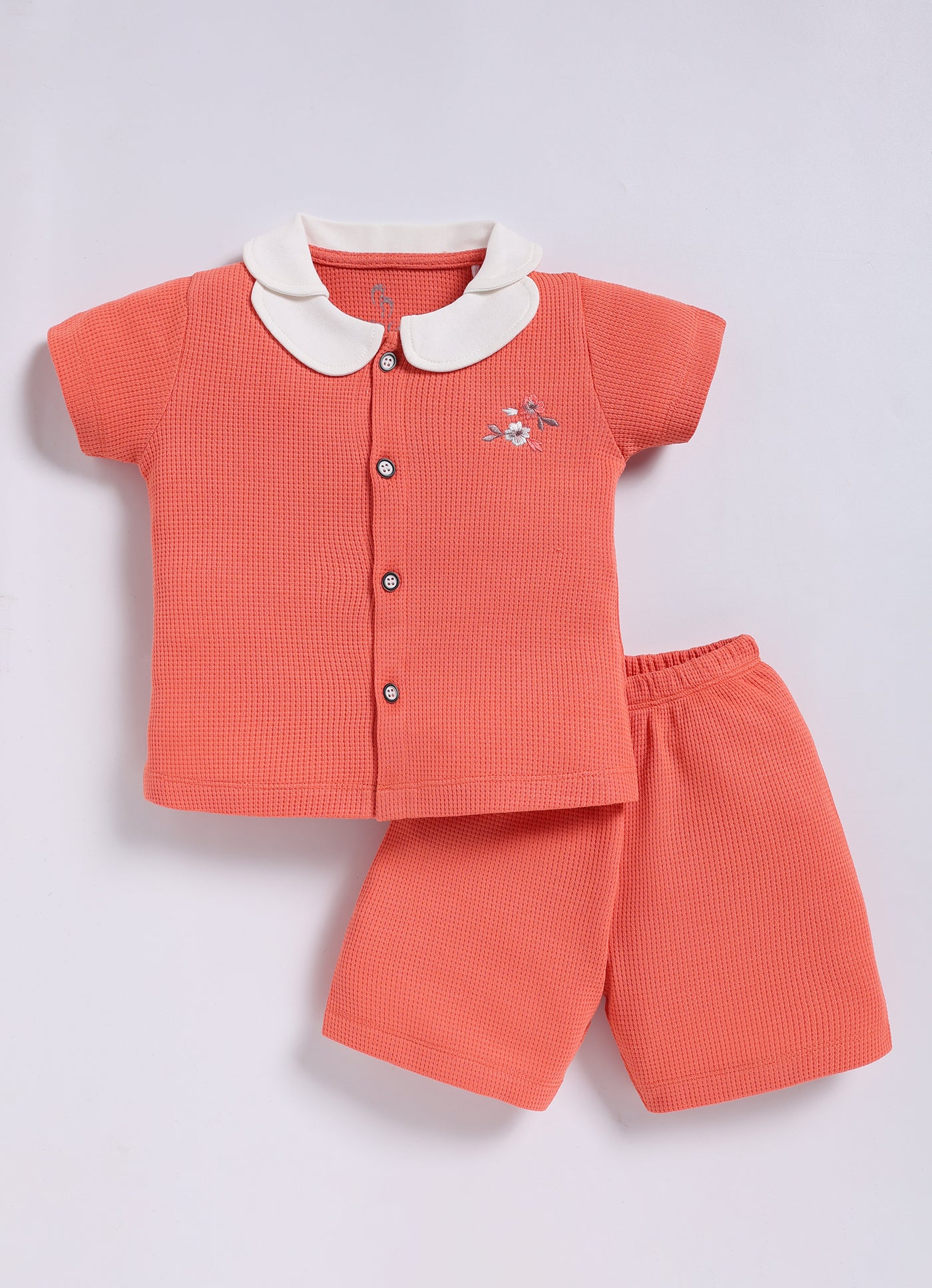 Half-Sleeve Top & Bottom For Girls - Peach Blooming Flowers